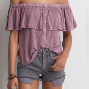 American Eagle Soft and Sexy Off The Shoulder Purple Ruffle Top